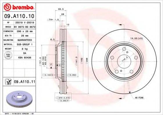 BREMBO 09A11010 гальмівний диск