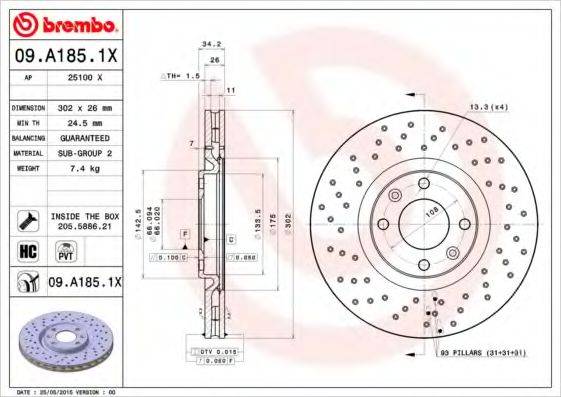 BREMBO 09A1851X гальмівний диск