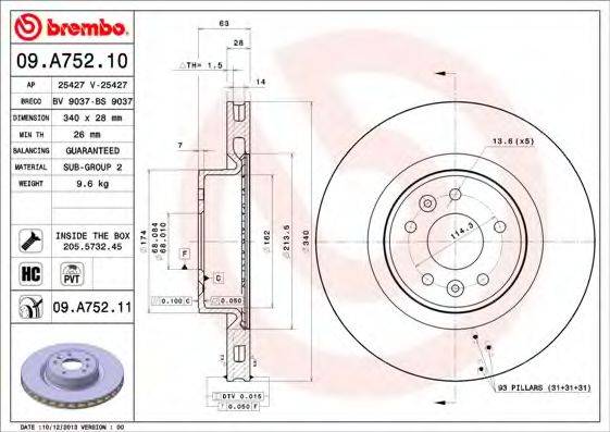 BREMBO 09A75210 гальмівний диск