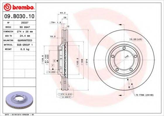 BREMBO 09B03010 гальмівний диск