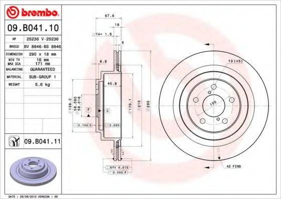 BREMBO 09B04110 гальмівний диск