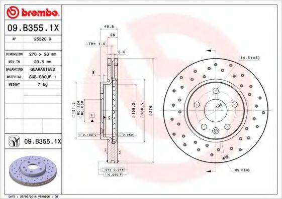 BREMBO 09B3551X гальмівний диск