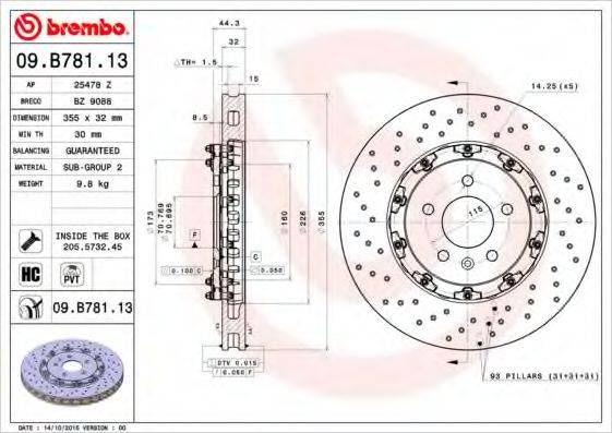 BREMBO 09B78113 гальмівний диск