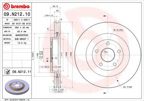 BREMBO 09N21210 гальмівний диск