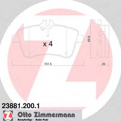 ZIMMERMANN 238812001 Комплект гальмівних колодок, дискове гальмо